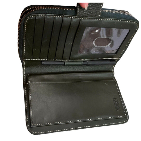 Dooney and Bourke Monogram Canvas Leather Olive Green Wallet Clutch w/ zipper - Picture 5 of 9